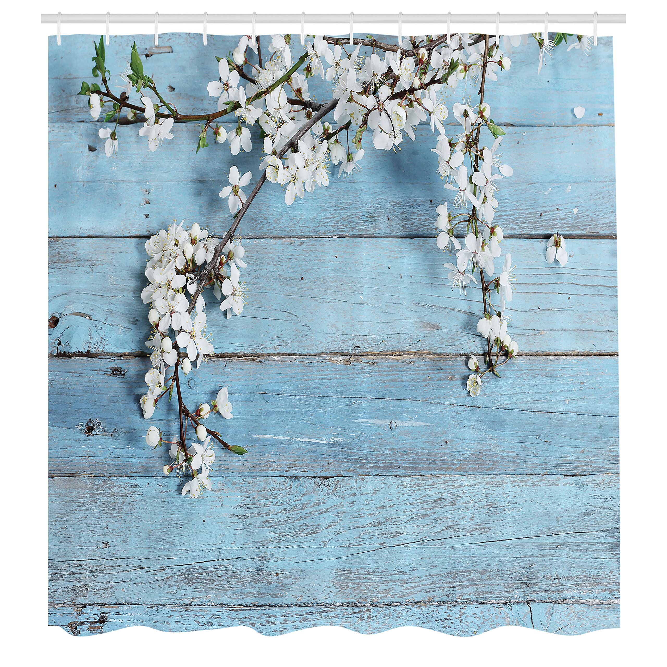 Ambesonne Rustic Shower Curtain, Branch Blooming Warm Season Flowers On Wooden Fragility Of Spring, Cloth Fabric Bathroom Decor